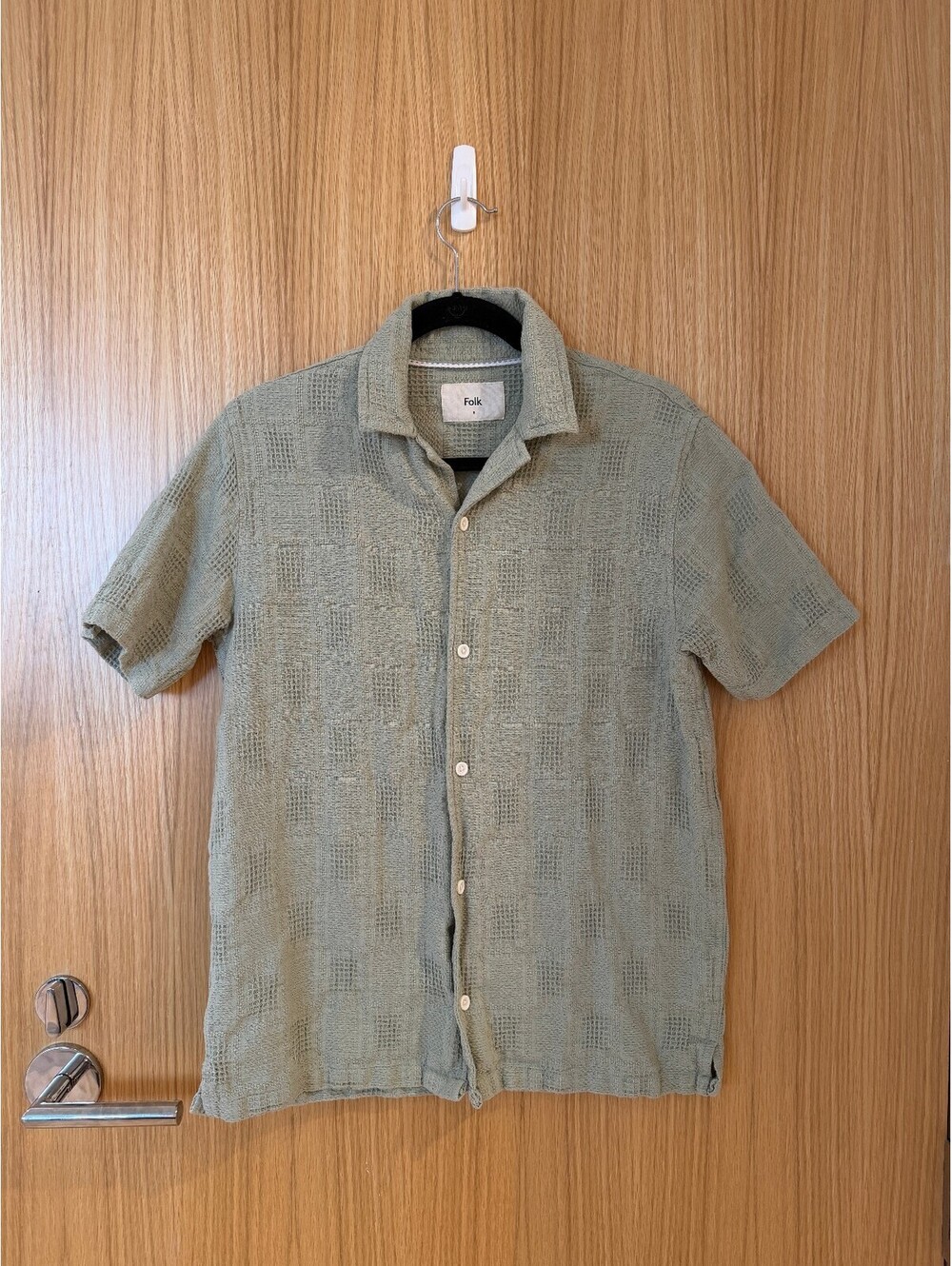 Folk Sage Matcha Green Textured Button-Down Shirt 100% Cotton Men’s Small